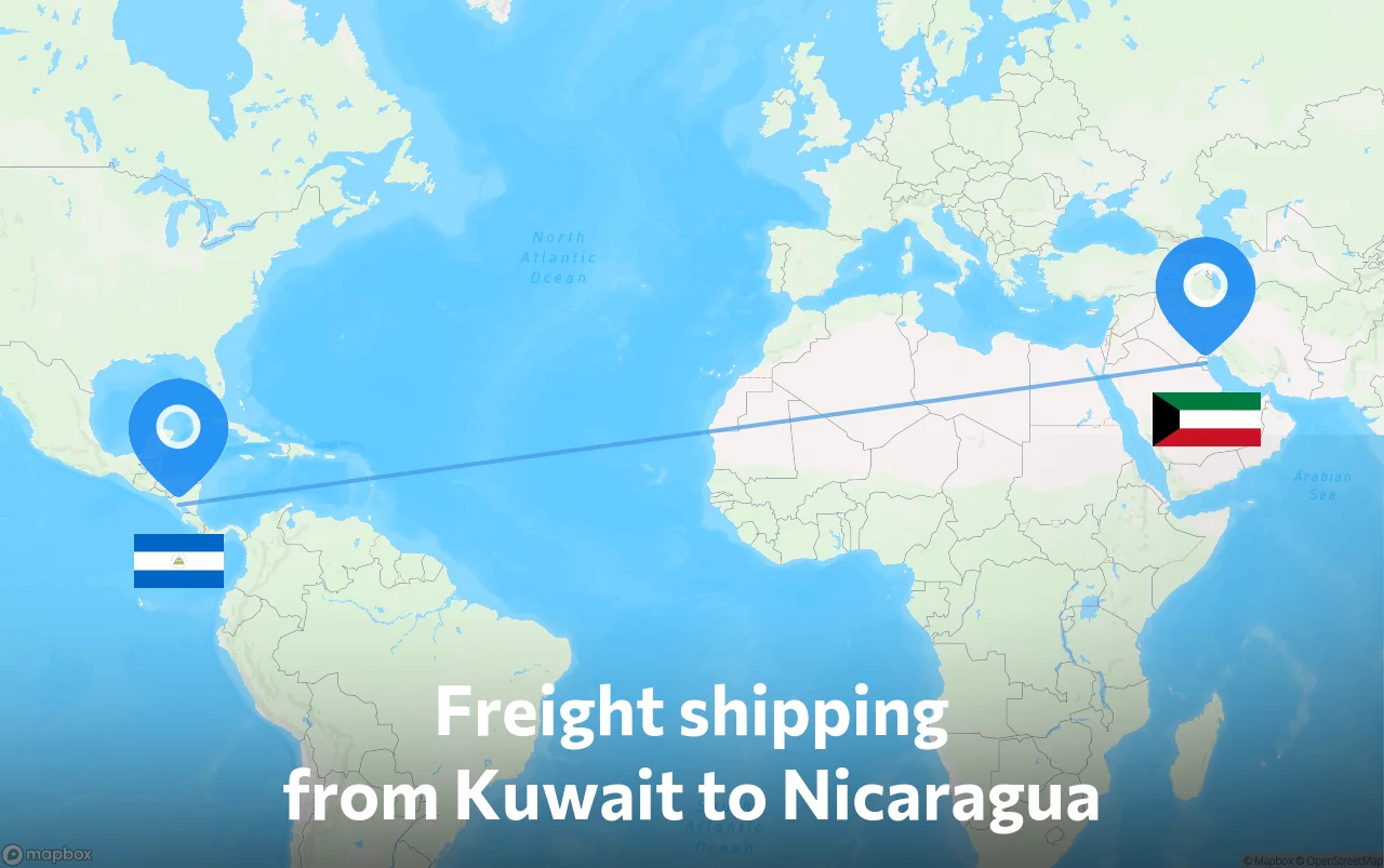 Shipping route from Kuwait to Nicaragua