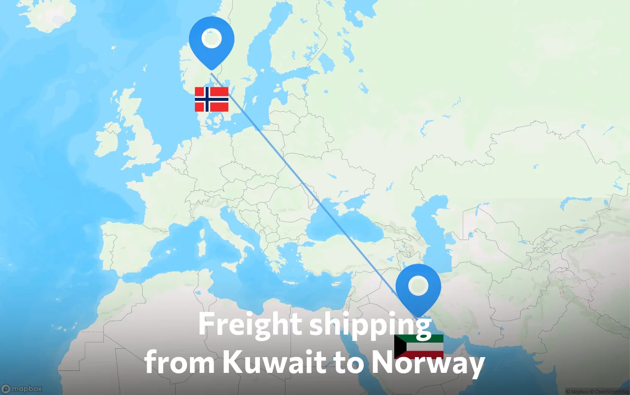 Shipping route from Kuwait to Norway