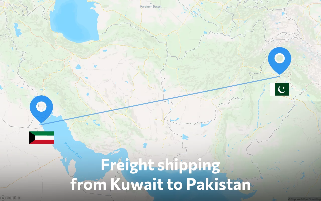 Shipping route from Kuwait to Pakistan