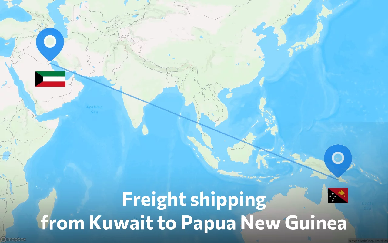 Shipping route from Kuwait to Papua New Guinea