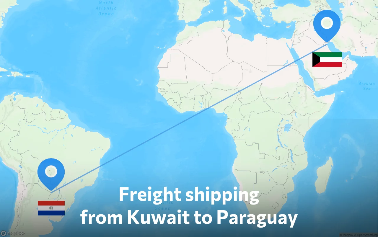 Shipping route from Kuwait to Paraguay
