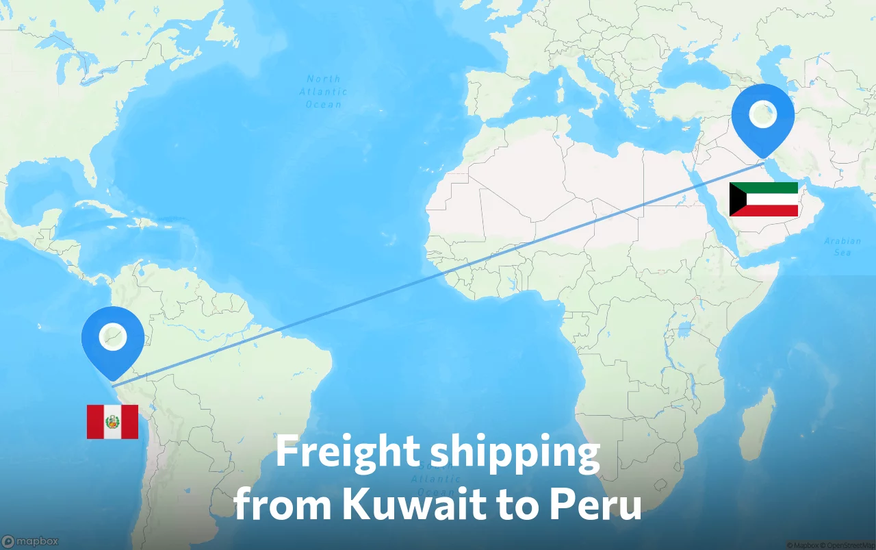 Shipping route from Kuwait to Peru