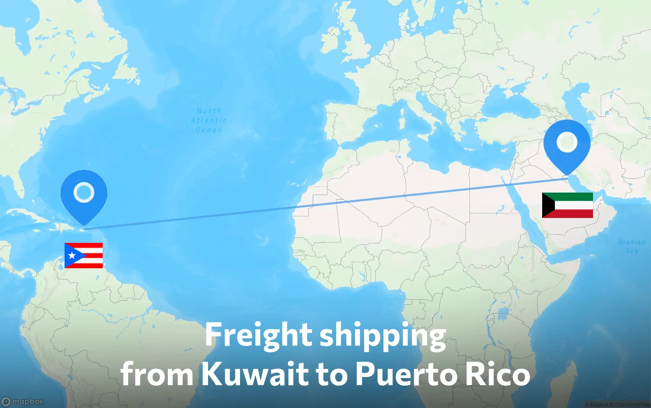 Shipping route from Kuwait to Puerto Rico