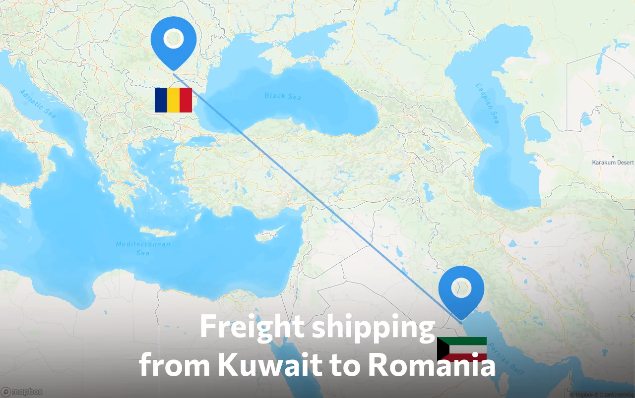 Shipping route from Kuwait to Romania
