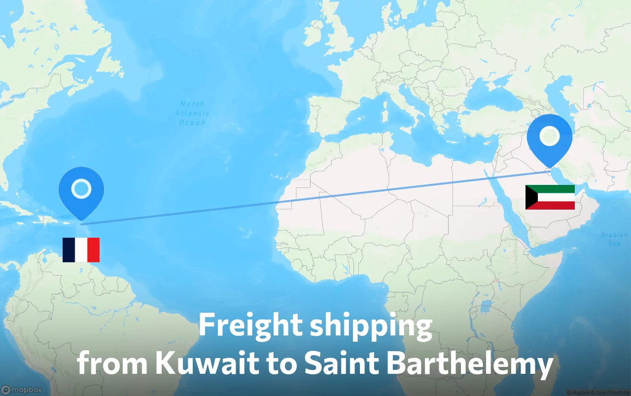 Shipping route from Kuwait to Saint Barthelemy