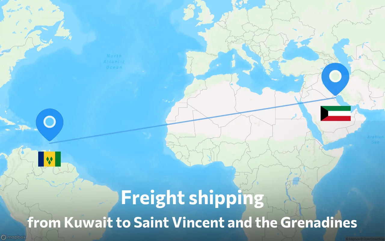 Shipping route from Kuwait to Saint Vincent and the Grenadines