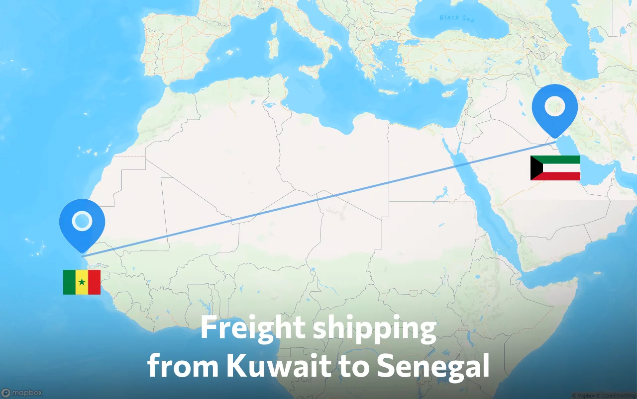 Shipping route from Kuwait to Senegal