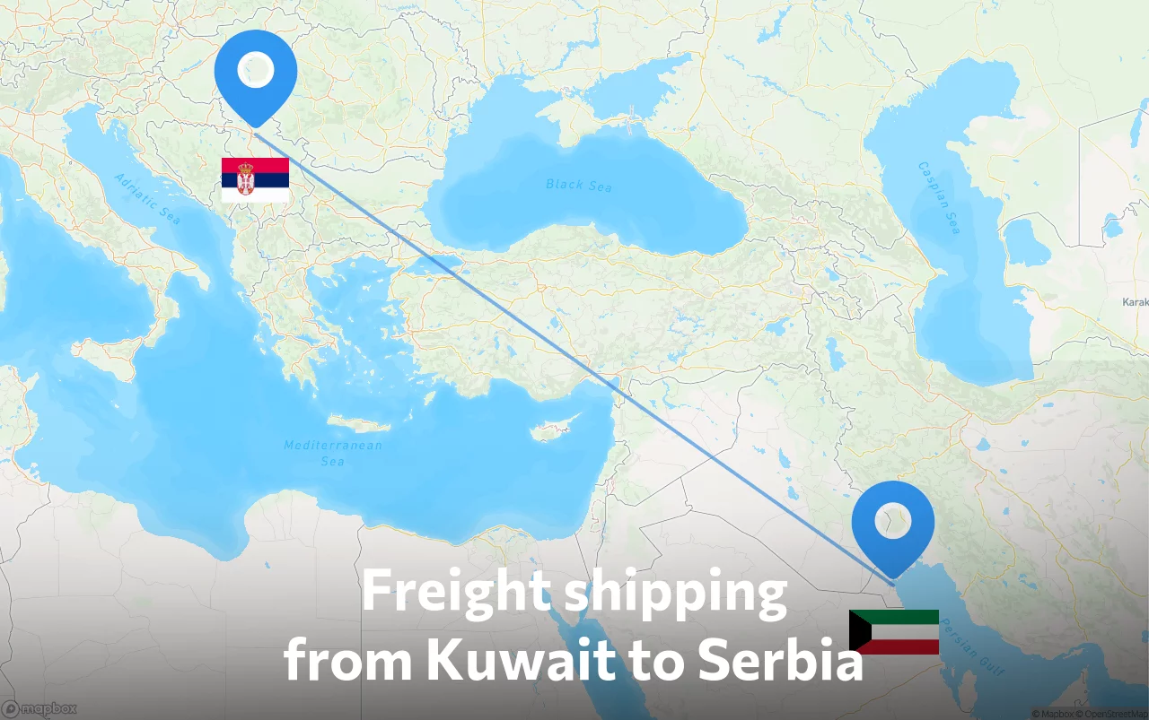 Shipping route from Kuwait to Serbia
