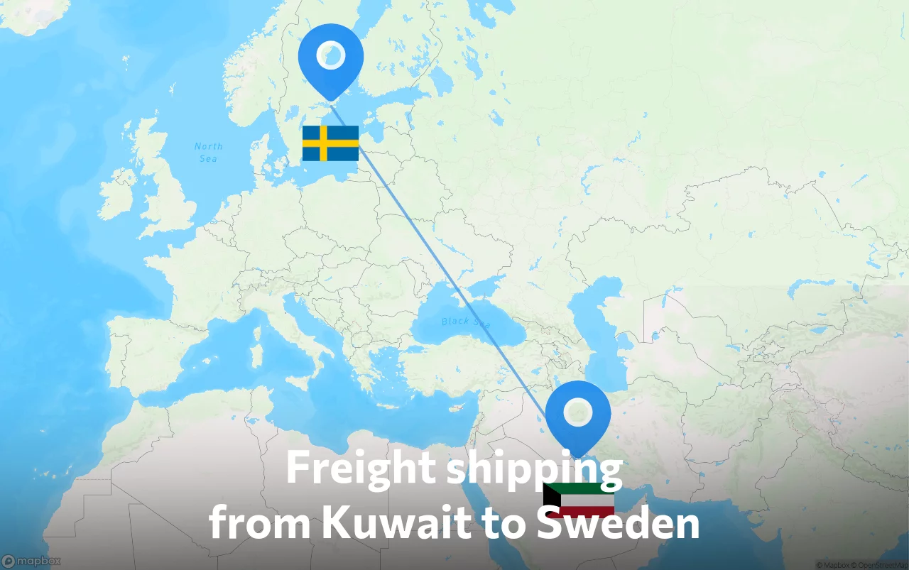 Shipping route from Kuwait to Sweden