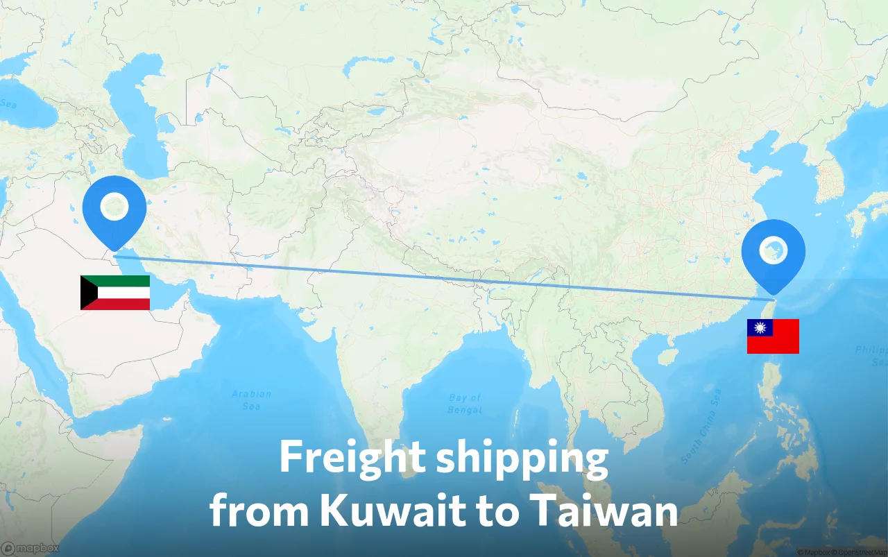 Shipping route from Kuwait to Taiwan