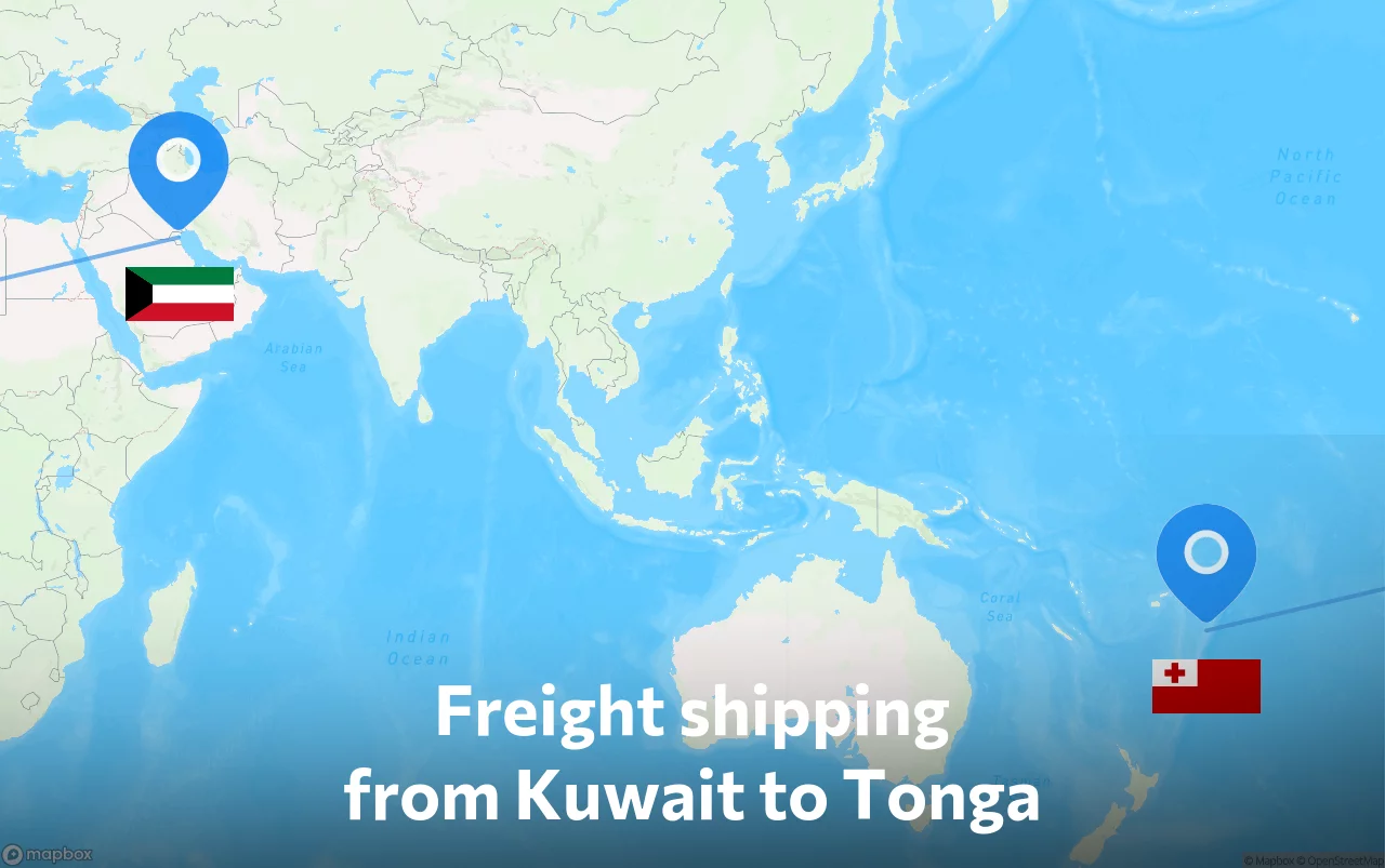 Shipping route from Kuwait to Tonga