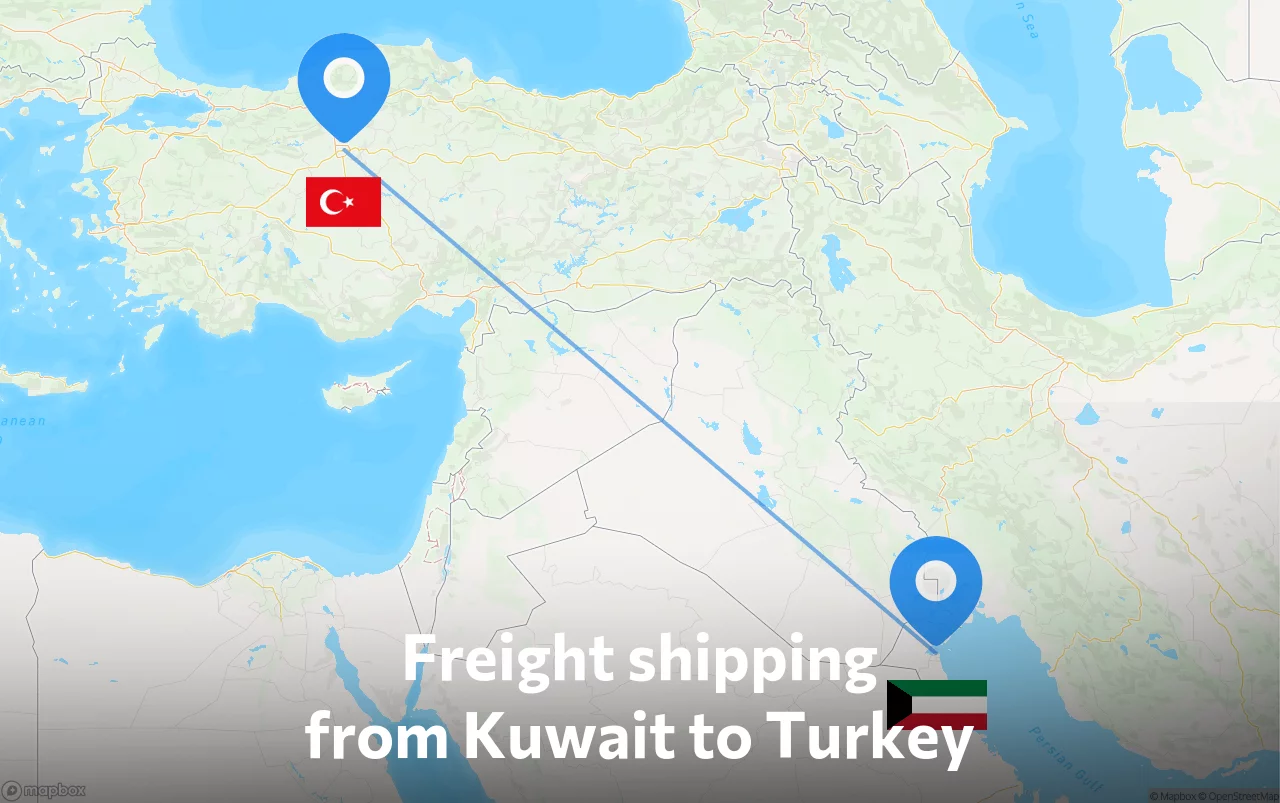 Shipping route from Kuwait to Turkey