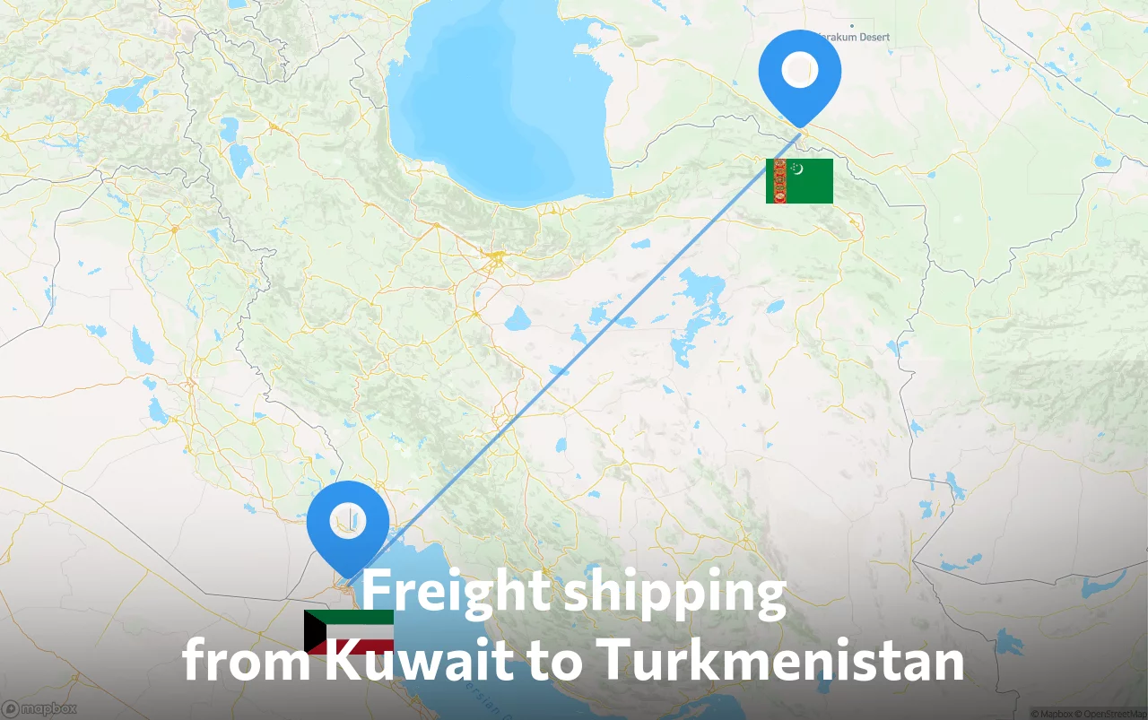 Shipping route from Kuwait to Turkmenistan