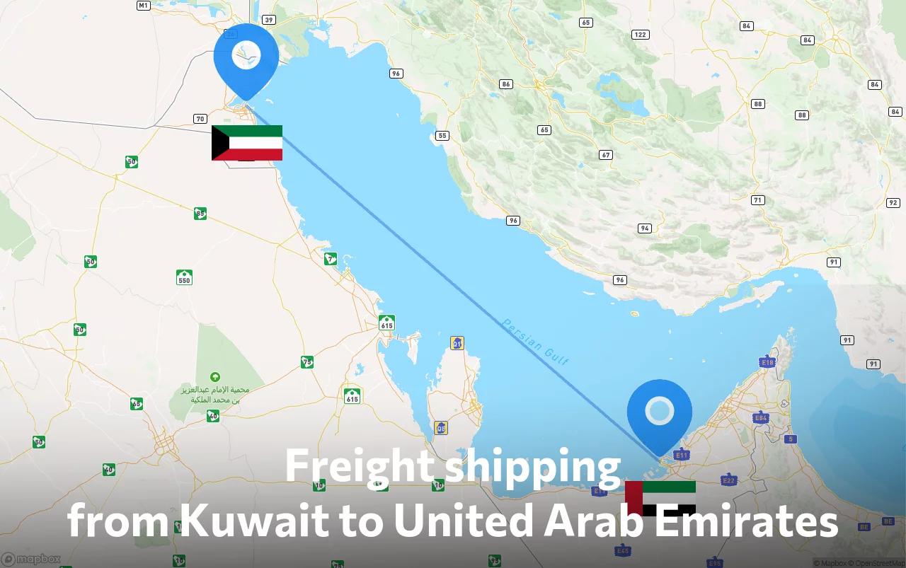 Shipping route from Kuwait to United Arab Emirates