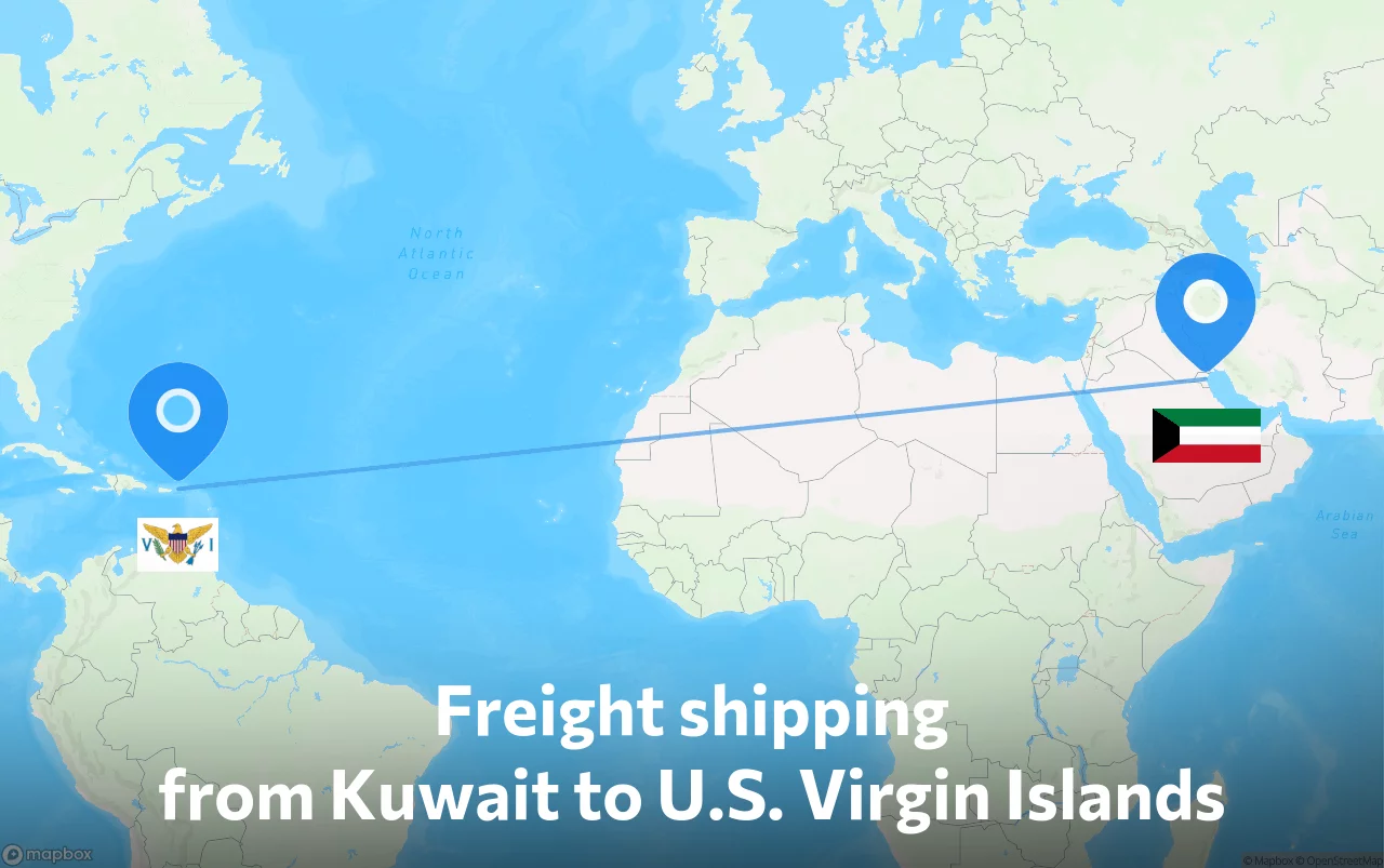 Shipping route from Kuwait to U.S. Virgin Islands