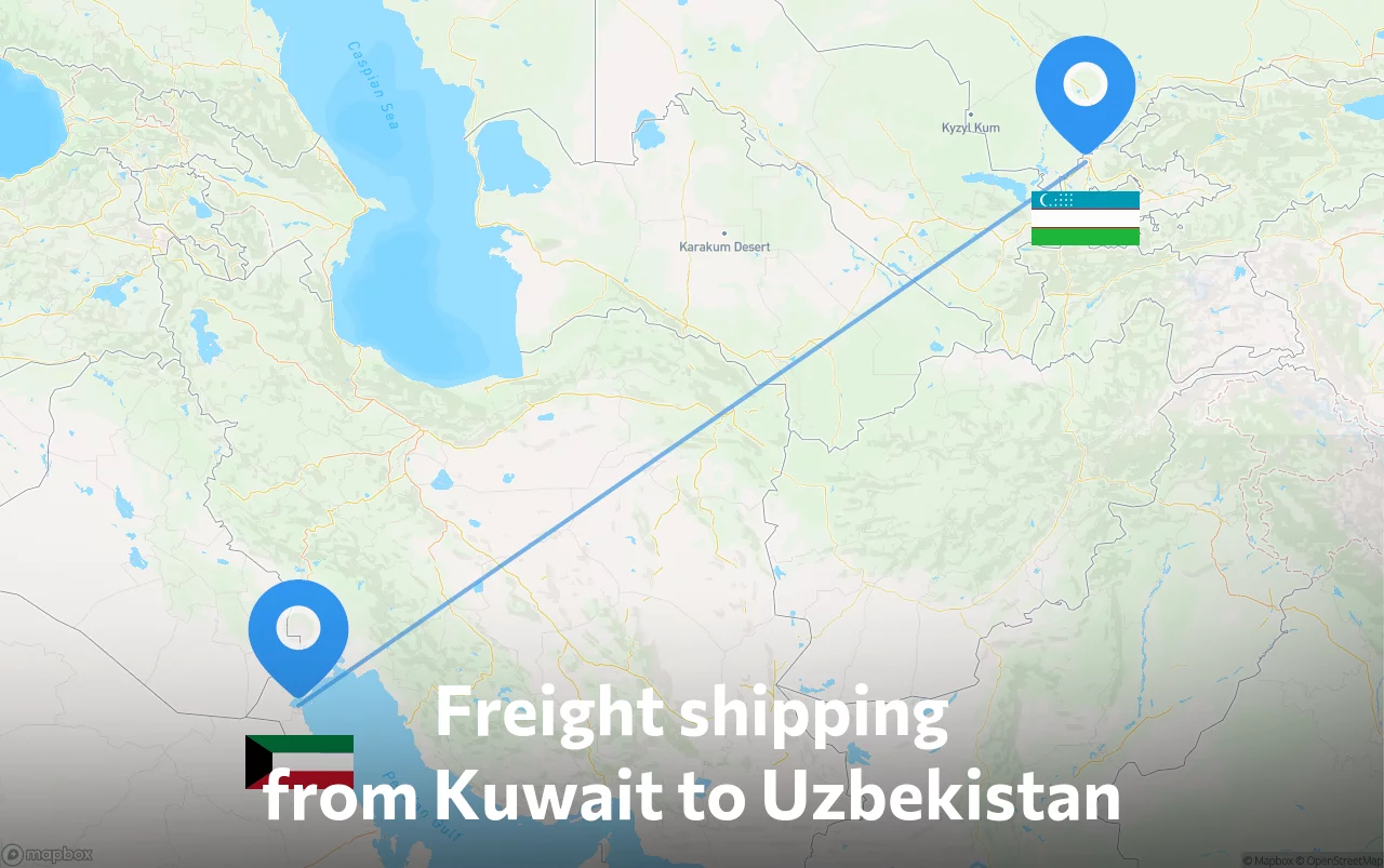 Shipping route from Kuwait to Uzbekistan