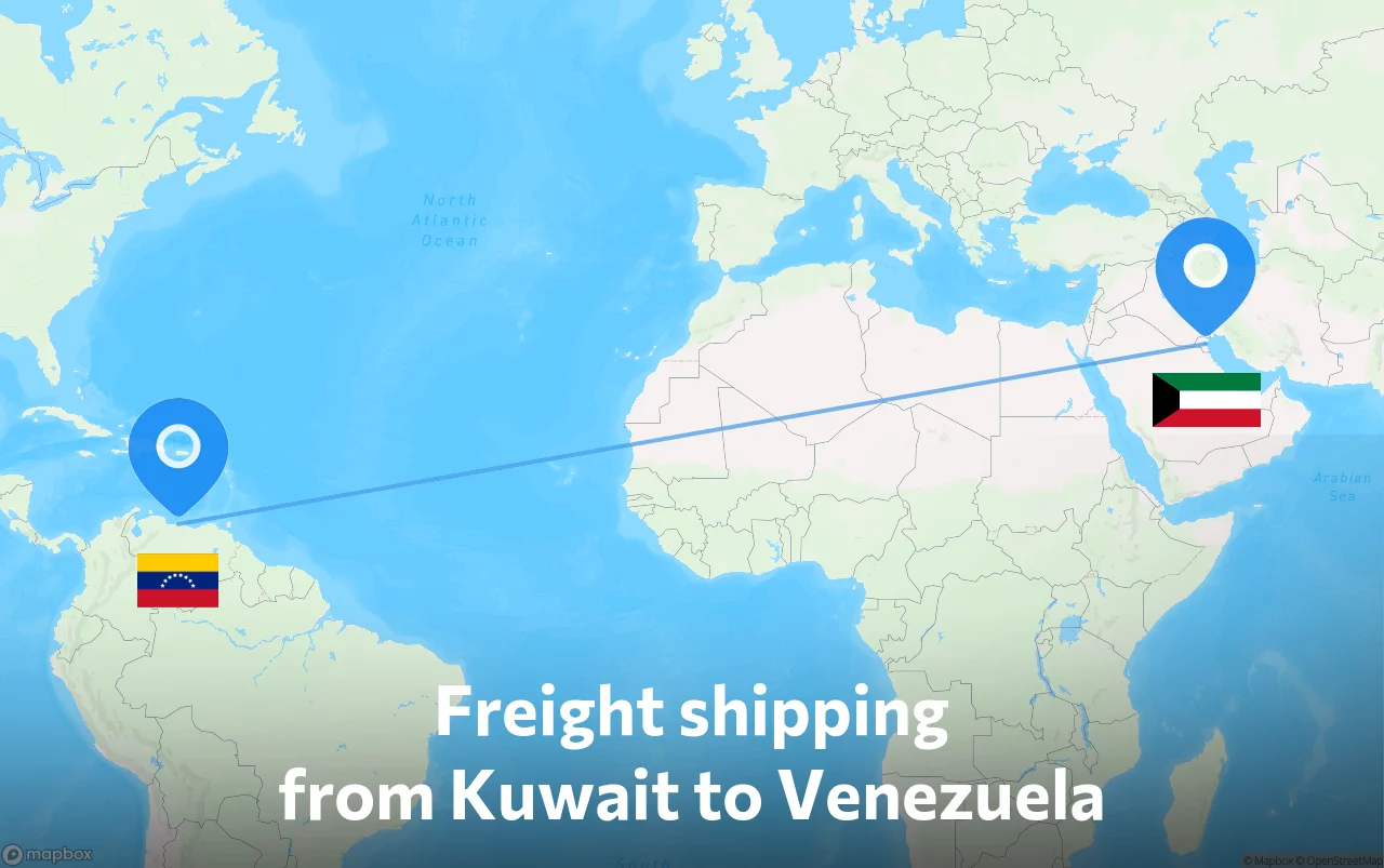 Shipping route from Kuwait to Venezuela