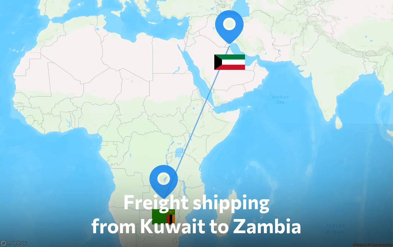 Shipping route from Kuwait to Zambia