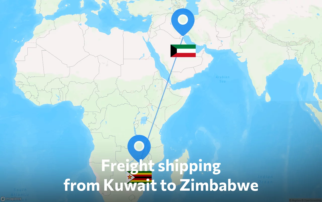 Shipping route from Kuwait to Zimbabwe