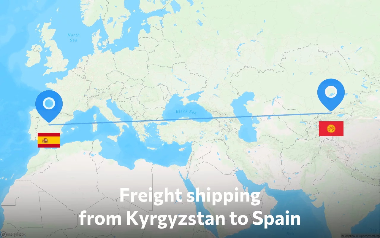 Shipping route from Kyrgyzstan to Spain