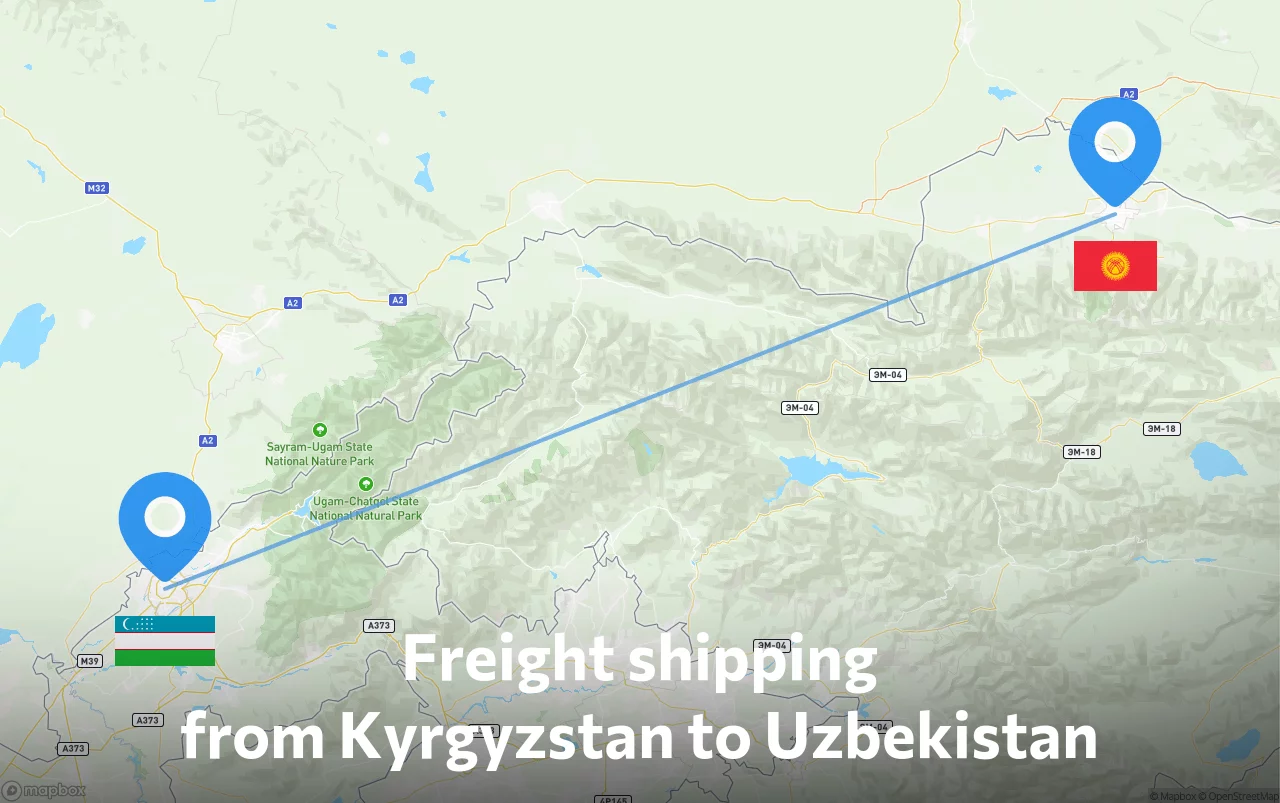 Shipping route from Kyrgyzstan to Uzbekistan