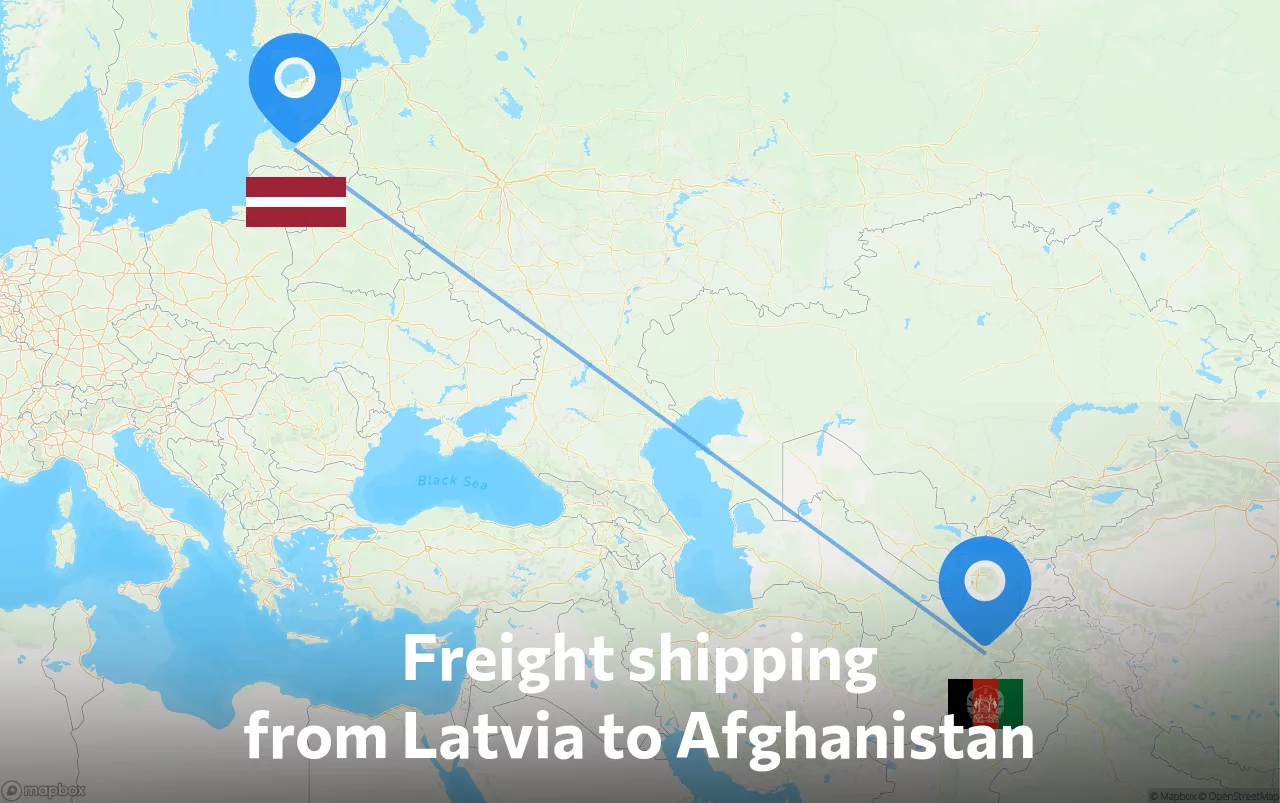 Shipping route from Latvia to Afghanistan