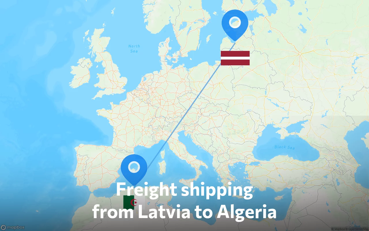 Shipping route from Latvia to Algeria