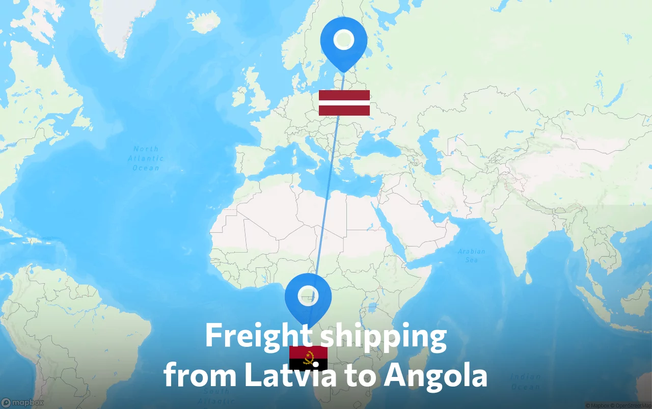 Shipping route from Latvia to Angola