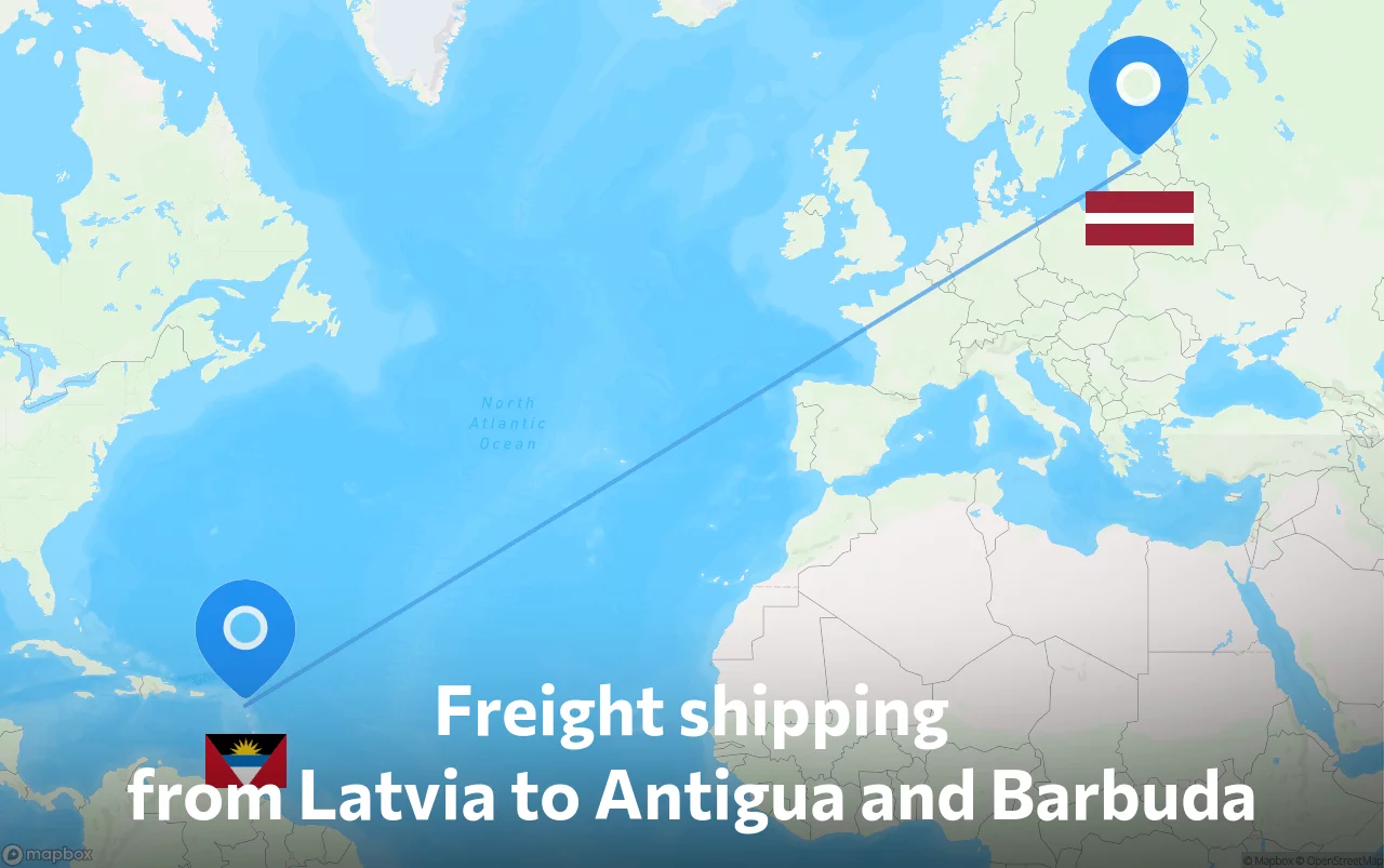 Shipping route from Latvia to Antigua and Barbuda