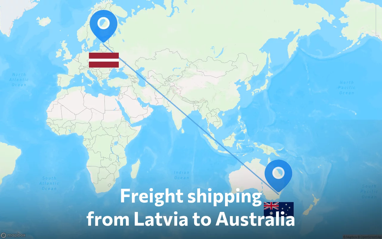 Shipping route from Latvia to Australia