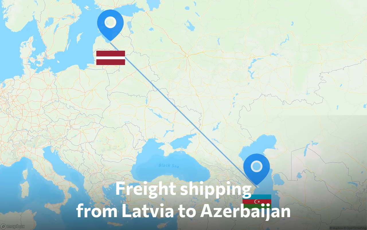 Shipping route from Latvia to Azerbaijan