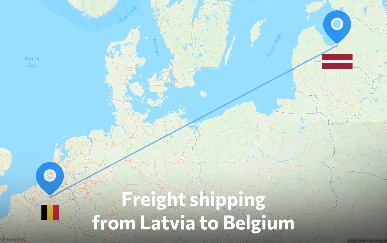 Shipping route from Latvia to Belgium