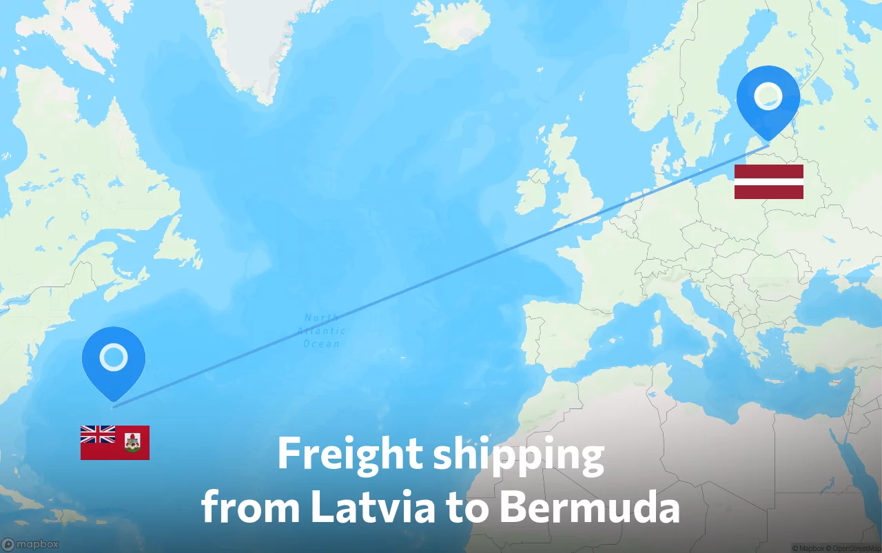 Shipping route from Latvia to Bermuda