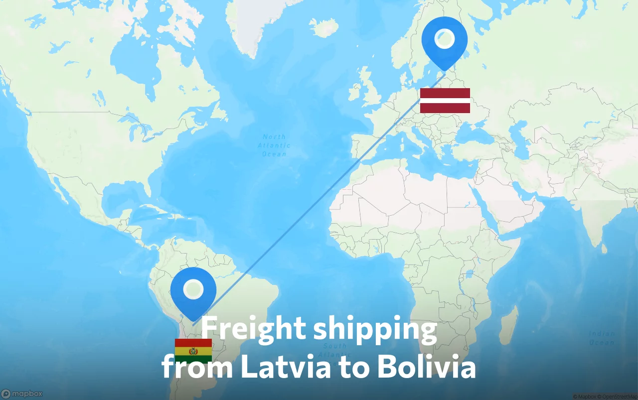 Shipping route from Latvia to Bolivia