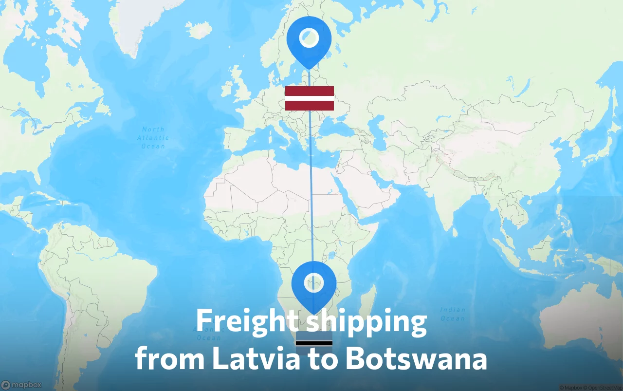 Shipping route from Latvia to Botswana