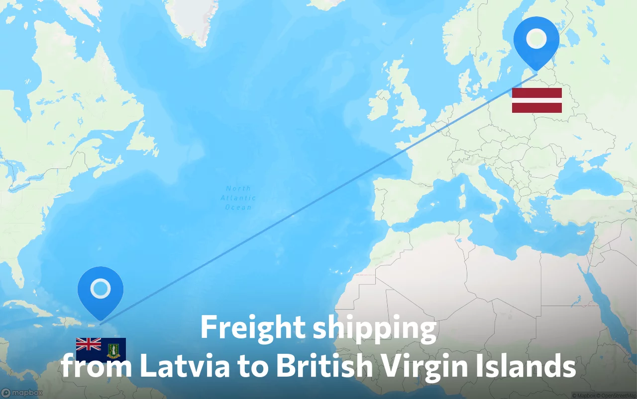 Shipping route from Latvia to British Virgin Islands