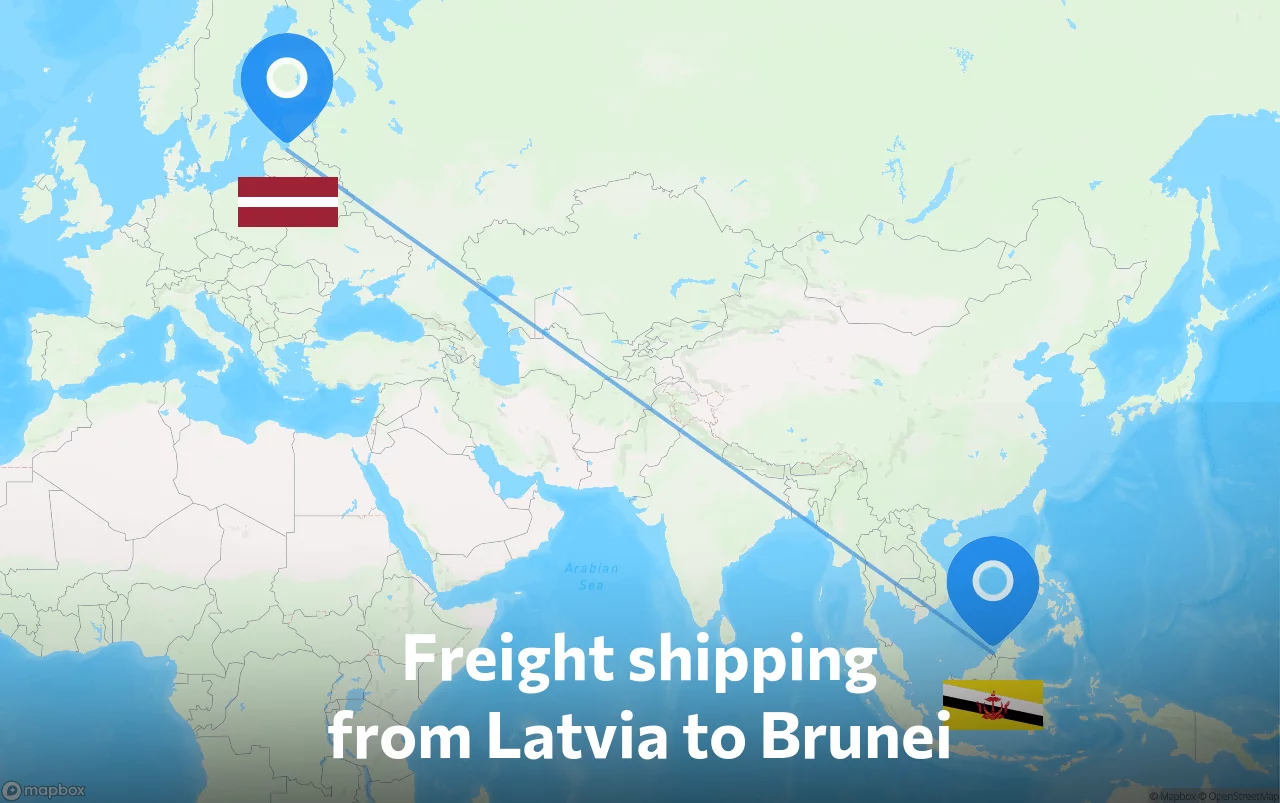 Shipping route from Latvia to Brunei