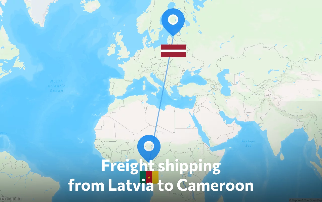 Shipping route from Latvia to Cameroon