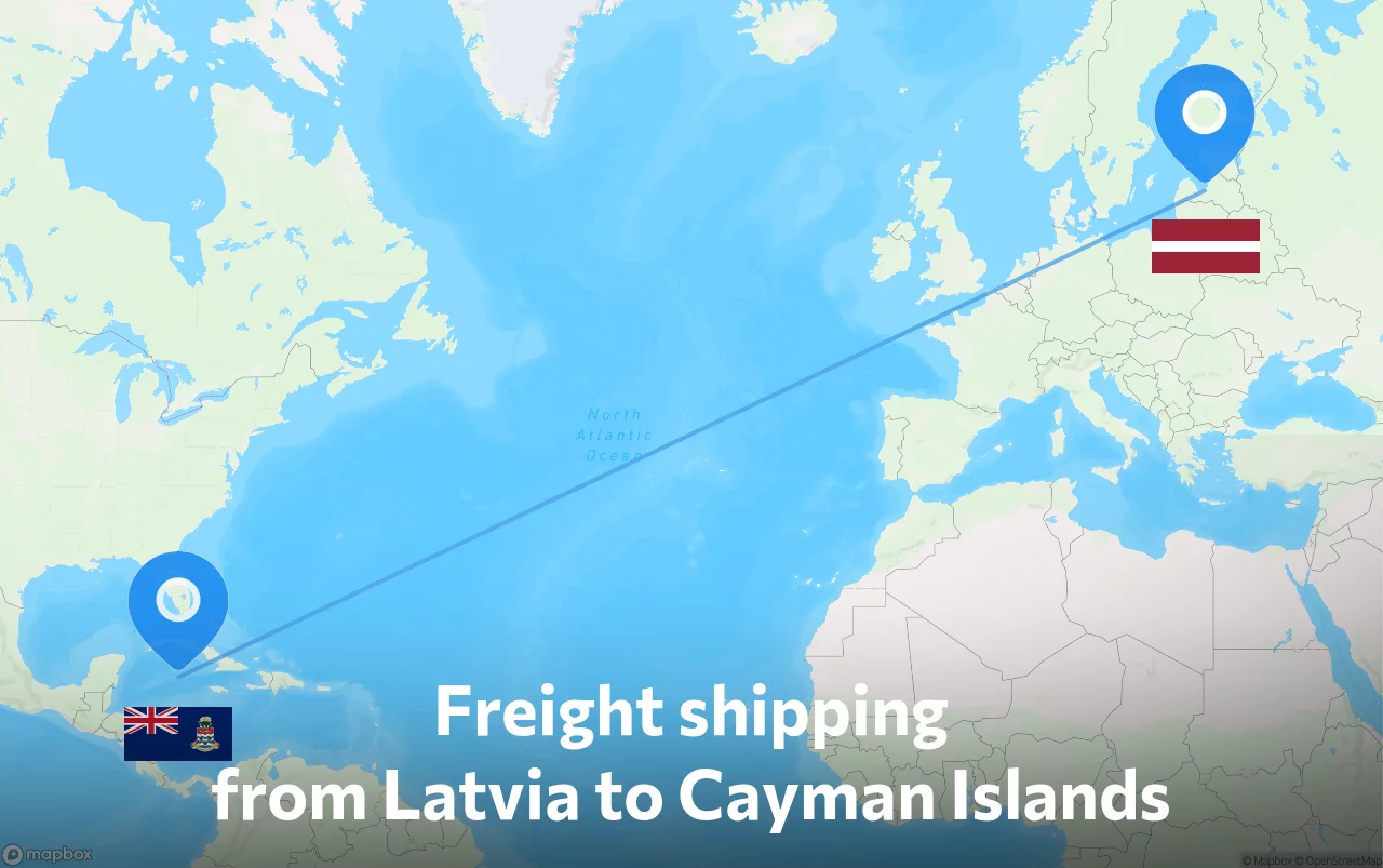 Shipping route from Latvia to Cayman Islands