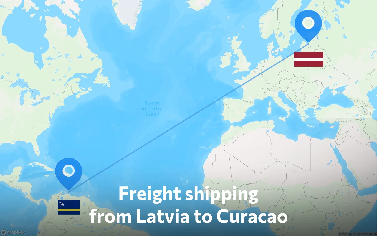 Shipping route from Latvia to Curacao