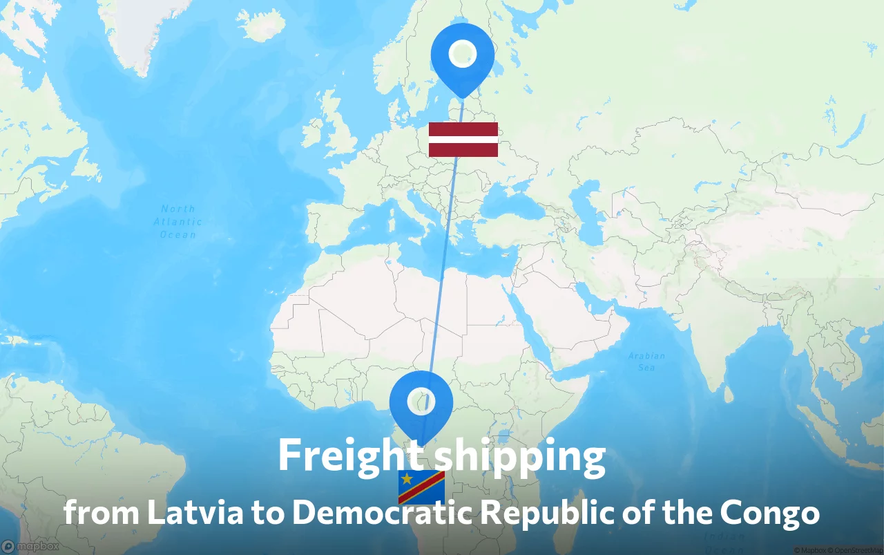 Shipping route from Latvia to Democratic Republic of the Congo
