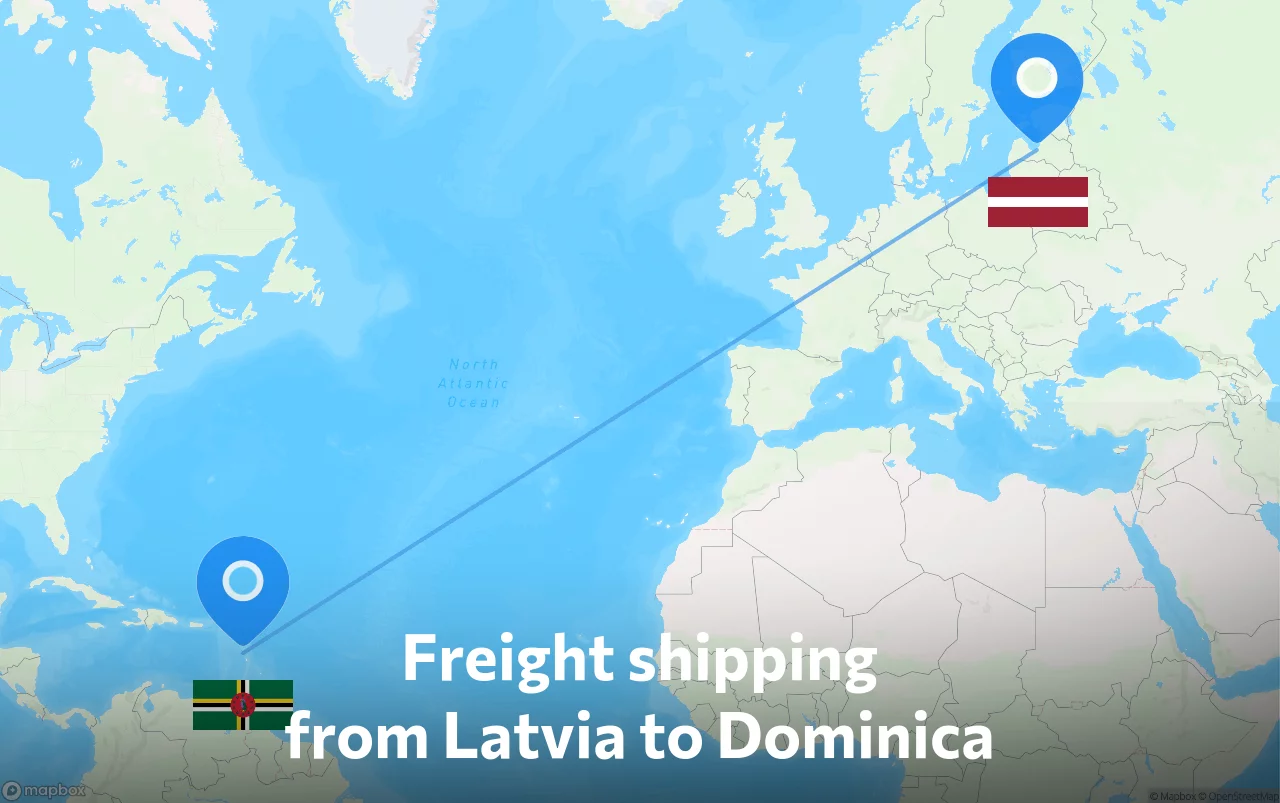 Shipping route from Latvia to Dominica