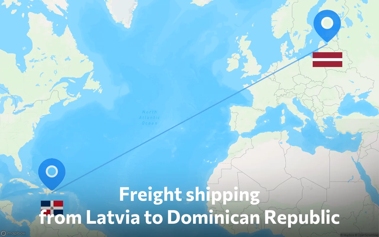 Shipping route from Latvia to Dominican Republic