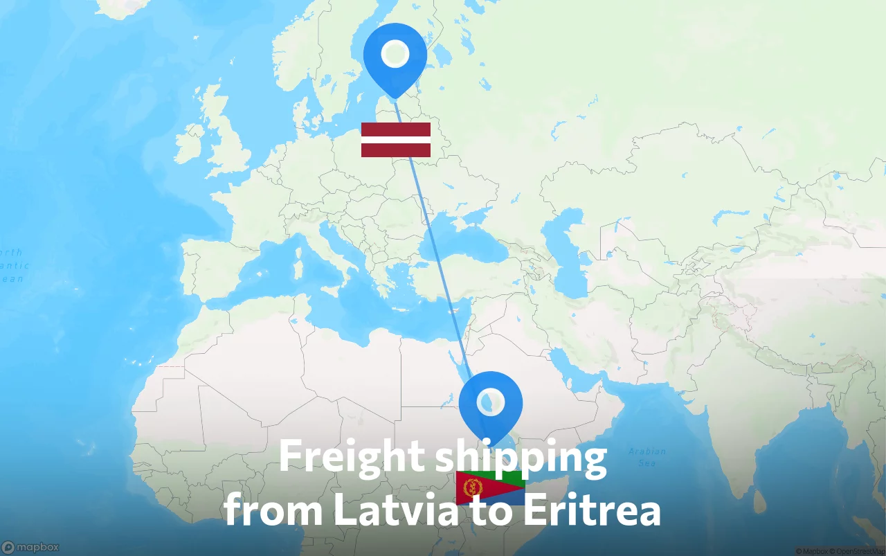 Shipping route from Latvia to Eritrea