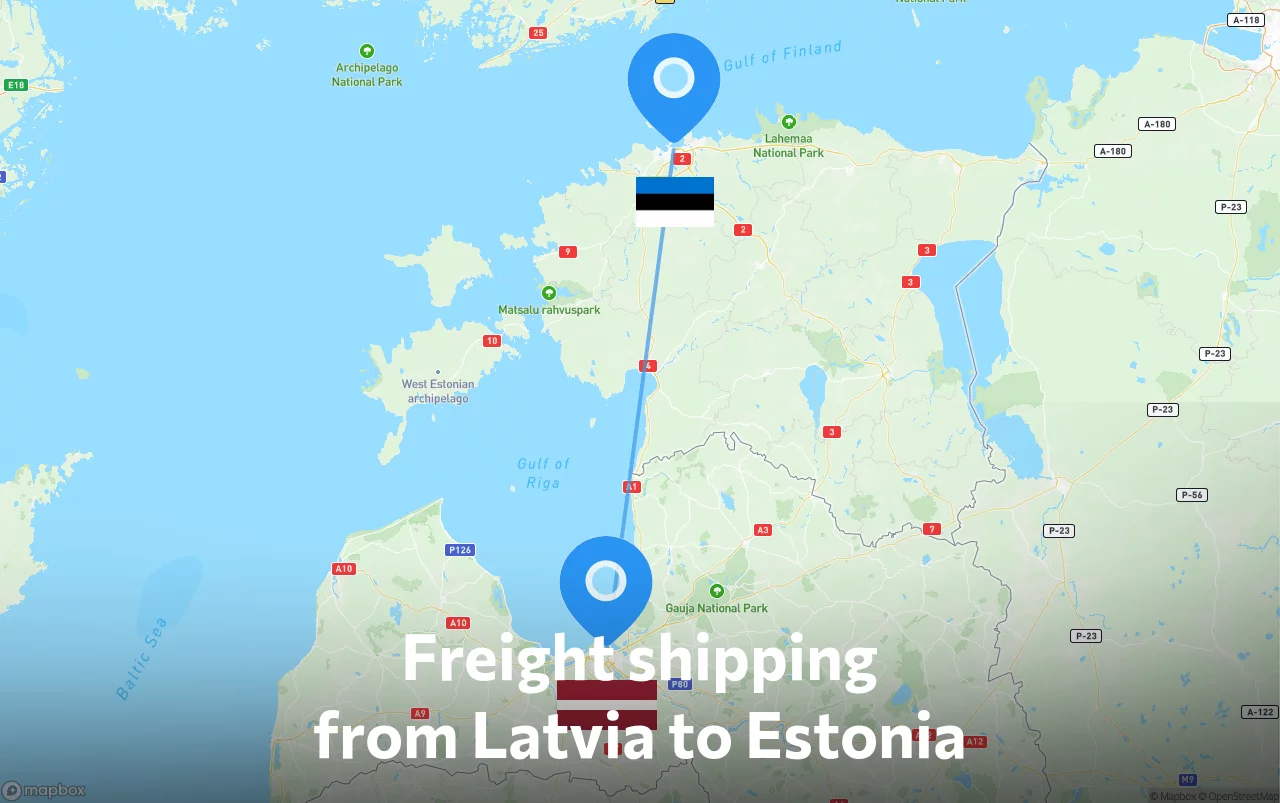 Shipping route from Latvia to Estonia
