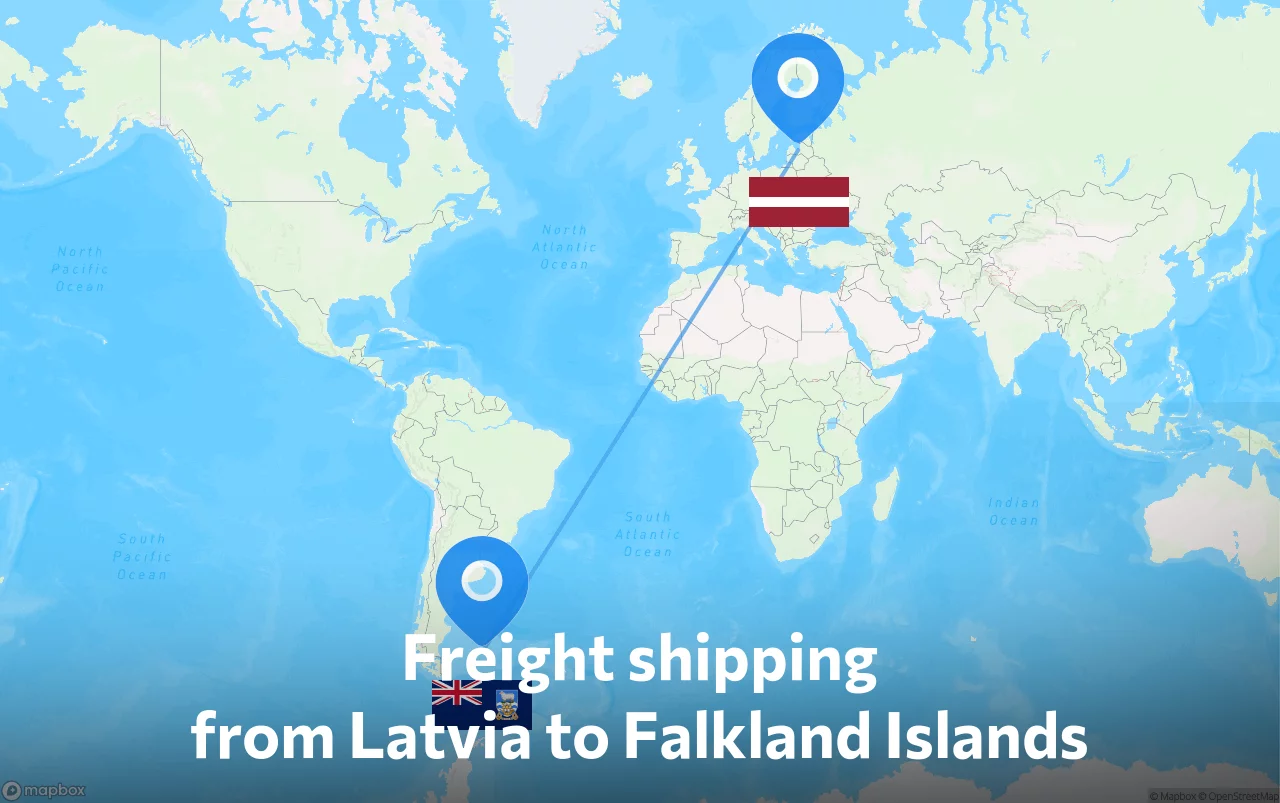 Shipping route from Latvia to Falkland Islands