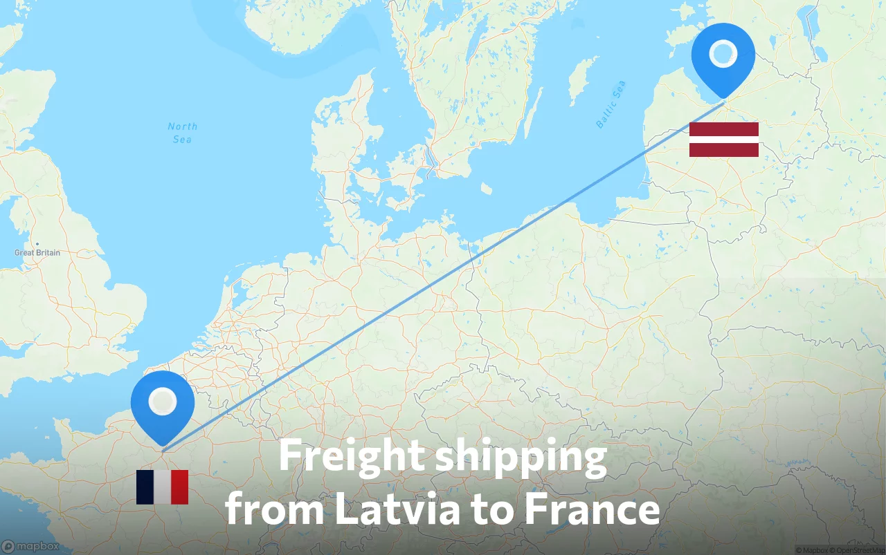 Shipping route from Latvia to France