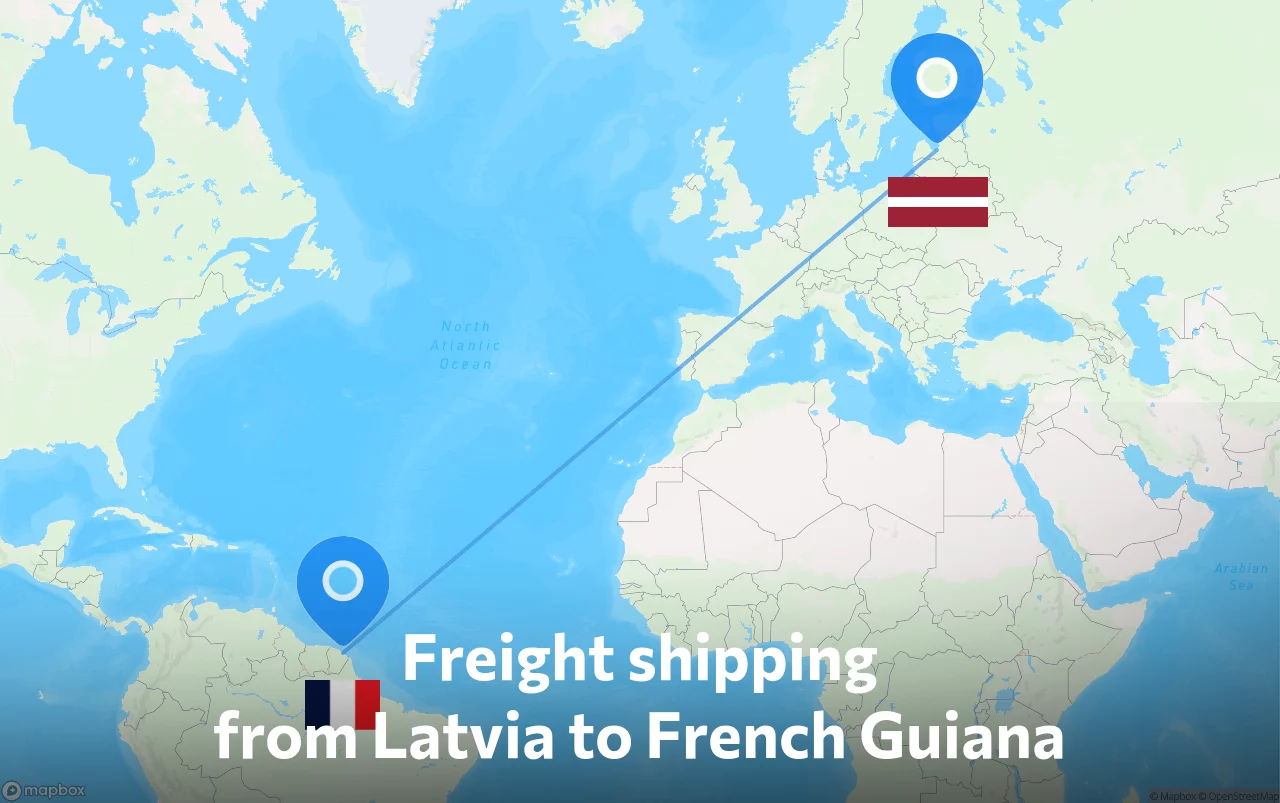 Shipping route from Latvia to French Guiana