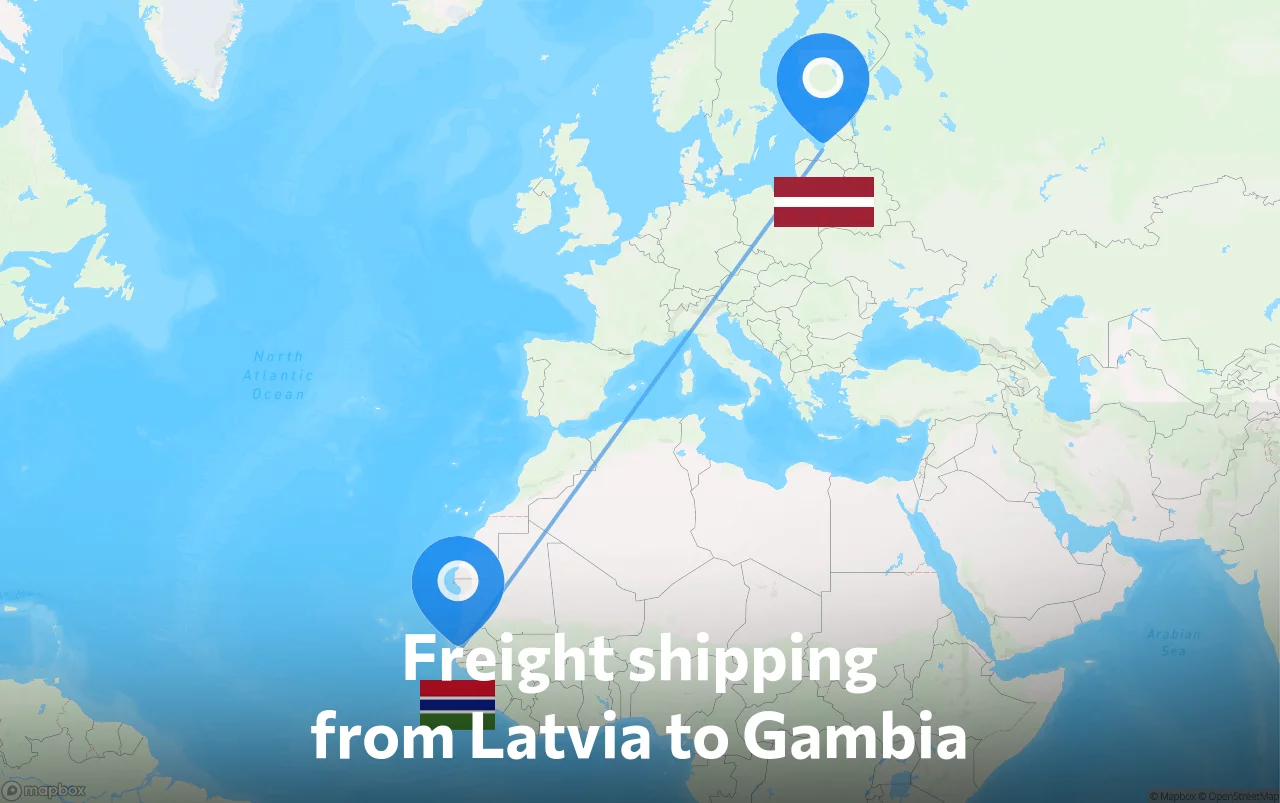 Shipping route from Latvia to Gambia