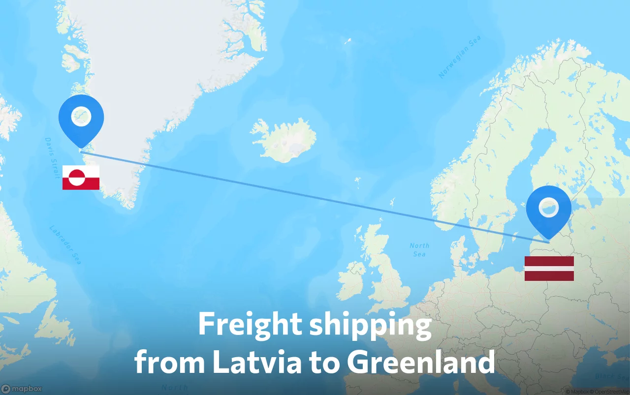 Shipping route from Latvia to Greenland
